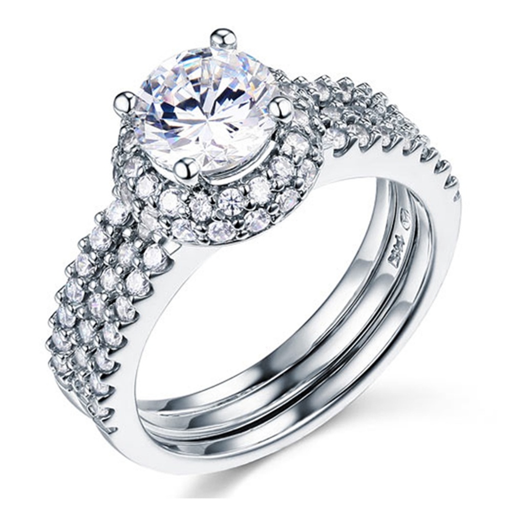 14K Split Shank Halo Round-Cut CZ Engagement Ring